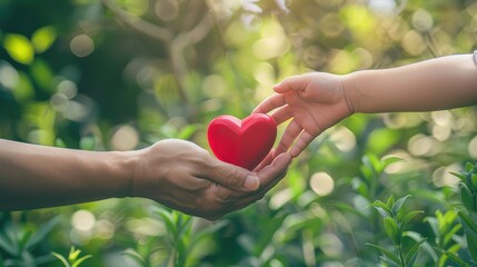 On Mother s Day a heartwarming celebration between a mother and her child involves holding hands supporting a symbolic red heart This touching moment also highlights a charity donation initi