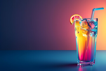 Party glass of cocktail or cold drink in hypnotic neon light colorful 