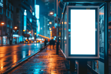 Blank mock up of vertical street poster billboard on city background