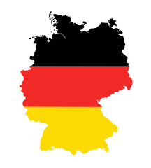 Obraz premium Map of Germany in national flag colors on the transparent background. Map illustration of European country.