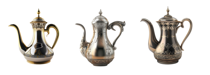 Pack of Traditional teapot Isolated on transparent background