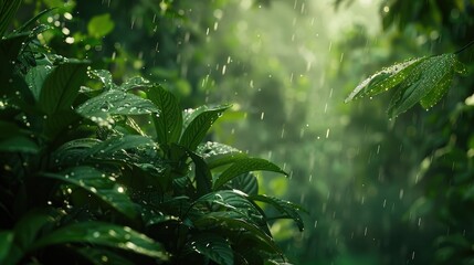 The lush greens of the forest bathed in the gentle light of a rainy afternoon breathe life into the...