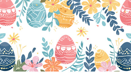 Easter eggs decorative pattern on white background. H
