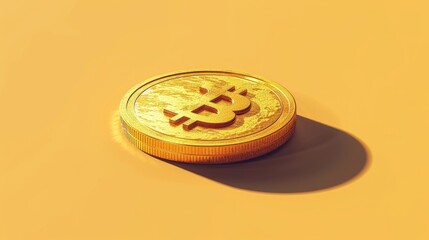 Gold Bitcoin coins lying on a yellow background.
