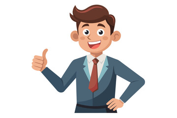 Obraz premium Thumbs up for successful business endeavors! This cartoon businessman is all set for a productive day ahead. AI generated