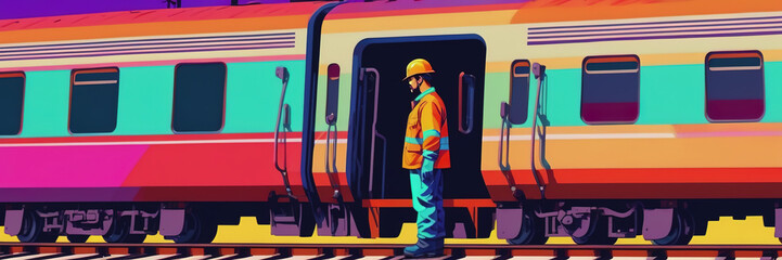 Fototapeta premium Railway Worker's Day. a railway worker. train on the railway