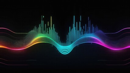 Fototapeta premium Abstract background with bright colored lines symbolizing musical waves of sound. Technology, electronics, modern wallpaper
