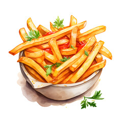 Digital technology french fries watercolor design illustration