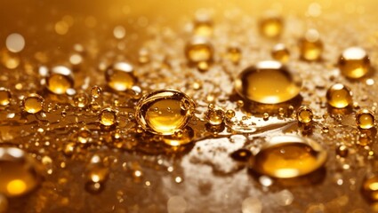 Realistic water droplets on Golden background design wallpaper