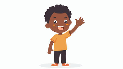 Excited black boy waving hi greeting with hand. Cute