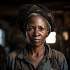 Portrait of an African woman employee wearing a headscarf