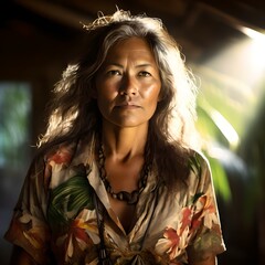 Portrait of a Haitian woman in her 40s with long hair