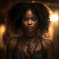 Portrait of a very beautiful curly-haired African American young woman