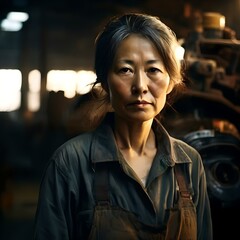 Portrait of a Chinese woman working in a factory in her 40s