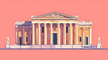  International Museum Day. exterior of a classic museum building. isolated solid color background. good to commemorate international museum day