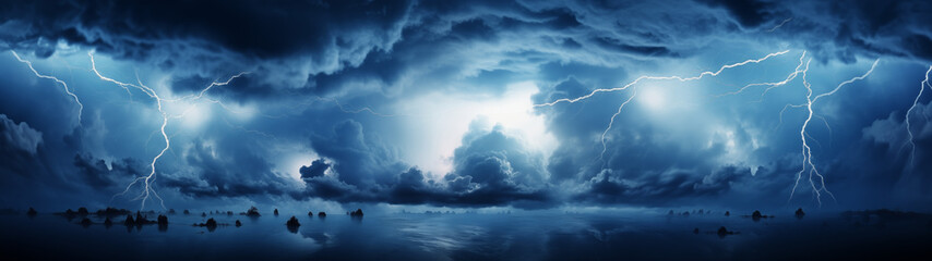 Expansive Stormy Seascape with Intense Lightning