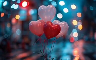 A heart shaped balloon in a vase on the street. - obrazy, fototapety, plakaty