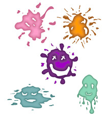 Color paint splatter. Colorful ink stains, abstract paints splashes and wet face splats for you design