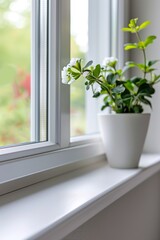 Fototapeta premium Sample of modern window profile on sill closeup