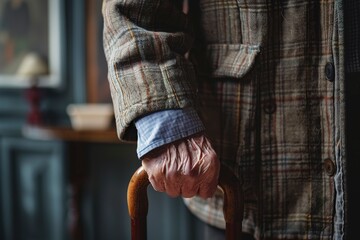 Senior man with walking cane indoors