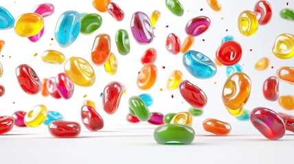 a transparent background with colorful rainbow candies falling over it