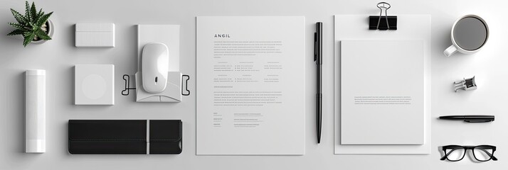 Mockup of a stationery set on white textured paper