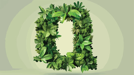 Flat style font made out of pot plants. Green alphabe