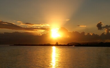 Sunset over the sea in Saint-François. Guadeloupe, West Indies.