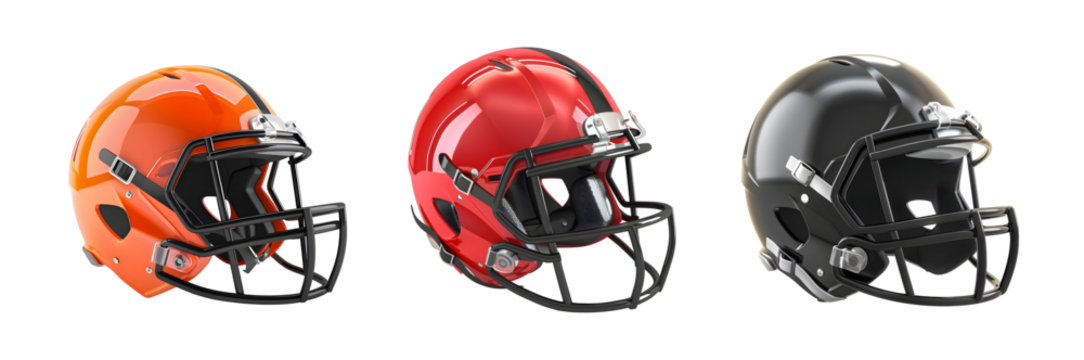 Bundle of Orange Red black cricket helmet Isolated on transparent background, png - Powered by Adobe
