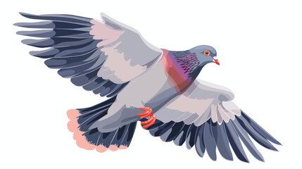 Flying pigeon flat vector illustration. Grey dove spr
