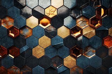 Fondo abstracto colorido con patrón hexagonal.
Primer plano de un patrón geométrico con hexágonos coloridos creando un fondo abstracto.