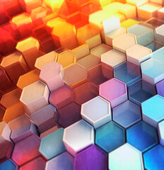 Obraz premium Fondo abstracto colorido con patrón hexagonal. Primer plano de un patrón geométrico con hexágonos coloridos creando un fondo abstracto.