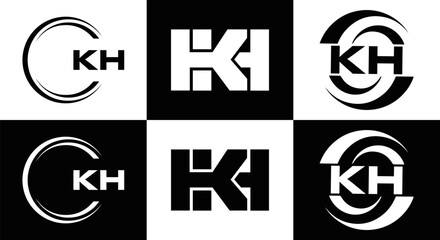 KH logo. K H design. White KH letter. KH, K H letter logo design. Initial letter KH linked circle uppercase monogram logo.