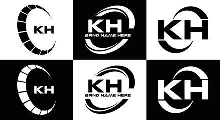 KH logo. K H design. White KH letter. KH, K H letter logo design. Initial letter KH linked circle uppercase monogram logo.