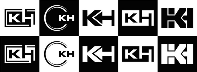 KH logo. K H design. White KH letter. KH, K H letter logo design. Initial letter KH linked circle uppercase monogram logo.