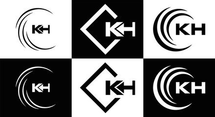 KH logo. K H design. White KH letter. KH, K H letter logo design. Initial letter KH linked circle uppercase monogram logo.