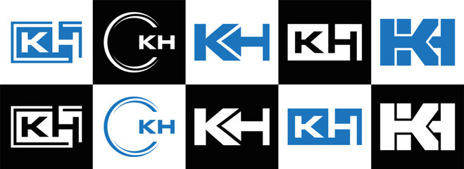 KH logo. K H design. White KH letter. KH, K H letter logo design. Initial letter KH linked circle uppercase monogram logo.
