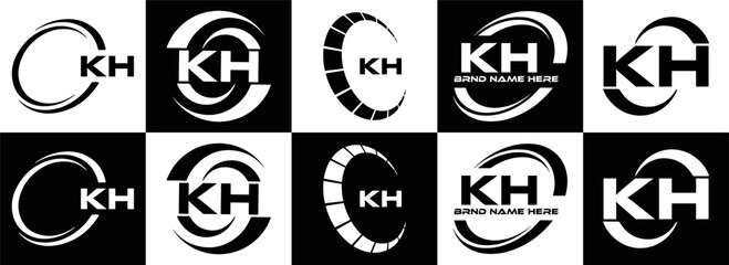 KH logo. K H design. White KH letter. KH, K H letter logo design. Initial letter KH linked circle uppercase monogram logo.