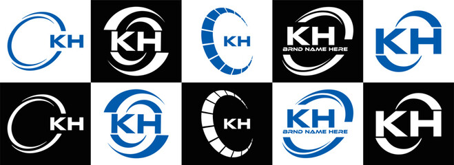 KH logo. K H design. White KH letter. KH, K H letter logo design. Initial letter KH linked circle uppercase monogram logo.