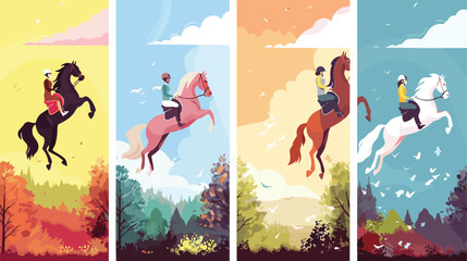 Four of colorful posters for horse riding school