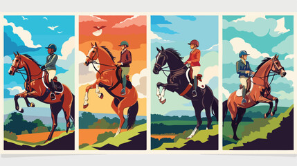 Four of colorful posters for horse riding school