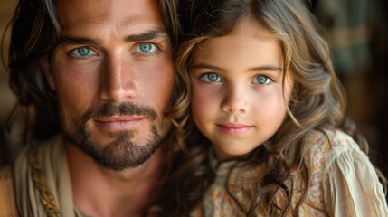 portrait of jesus with little girl 