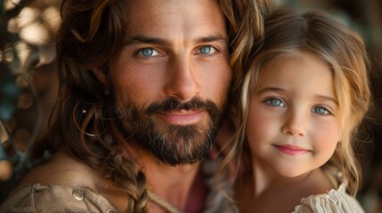 Fototapeta premium portrait of jesus with little girl 