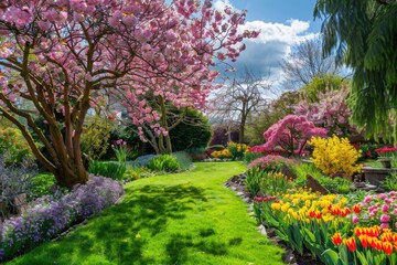 beautiful spring garden with flowers