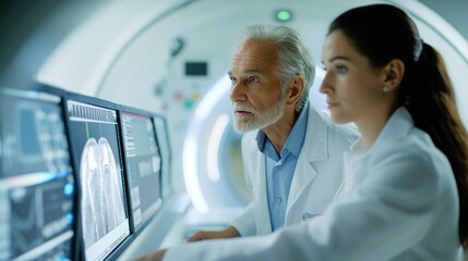 A technician assisting a radiologist during a complex interventional radiology procedure, such as an angiogram. Generative ai illustration.
