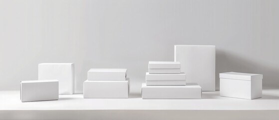white mock up boxes on a white shelf, banner