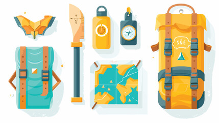 Four of vector hiking and camping equipment symbols a