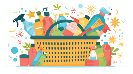 Full basket with different goods. Shopping basket
