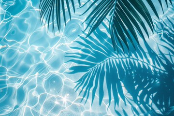Tropical Serenity. A tranquil aerial view of crystal-clear water rippling under palm tree shadows on a beach.. Beautiful simple AI generated image in 4K, unique.