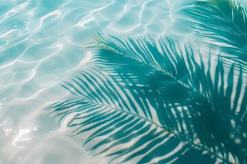 Fototapeta na wymiar Tropical Serenity. A tranquil aerial view of crystal-clear water rippling under palm tree shadows on a beach.. Beautiful simple AI generated image in 4K, unique.
